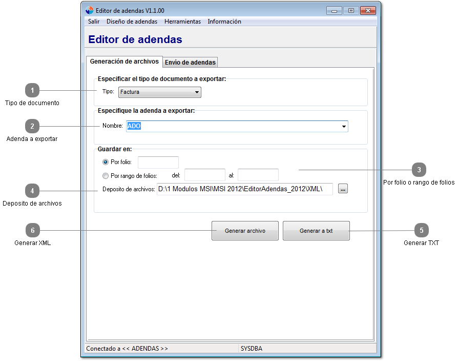 Pantalla principal editor de adendas.